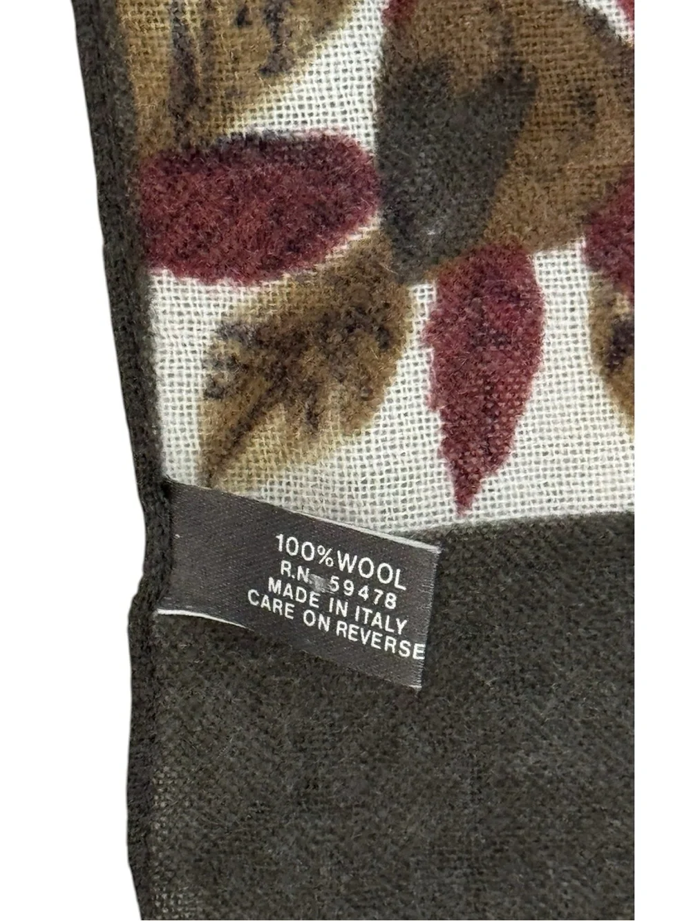 Vintage 90s Y2K Italian 100% Wool Floral Scarf Autumn Botanical Olive Lightweigh